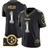 Men’s Steelers Home Patch Gold Vapor Jersey – All Stitched – Black Limited – Justin Fields