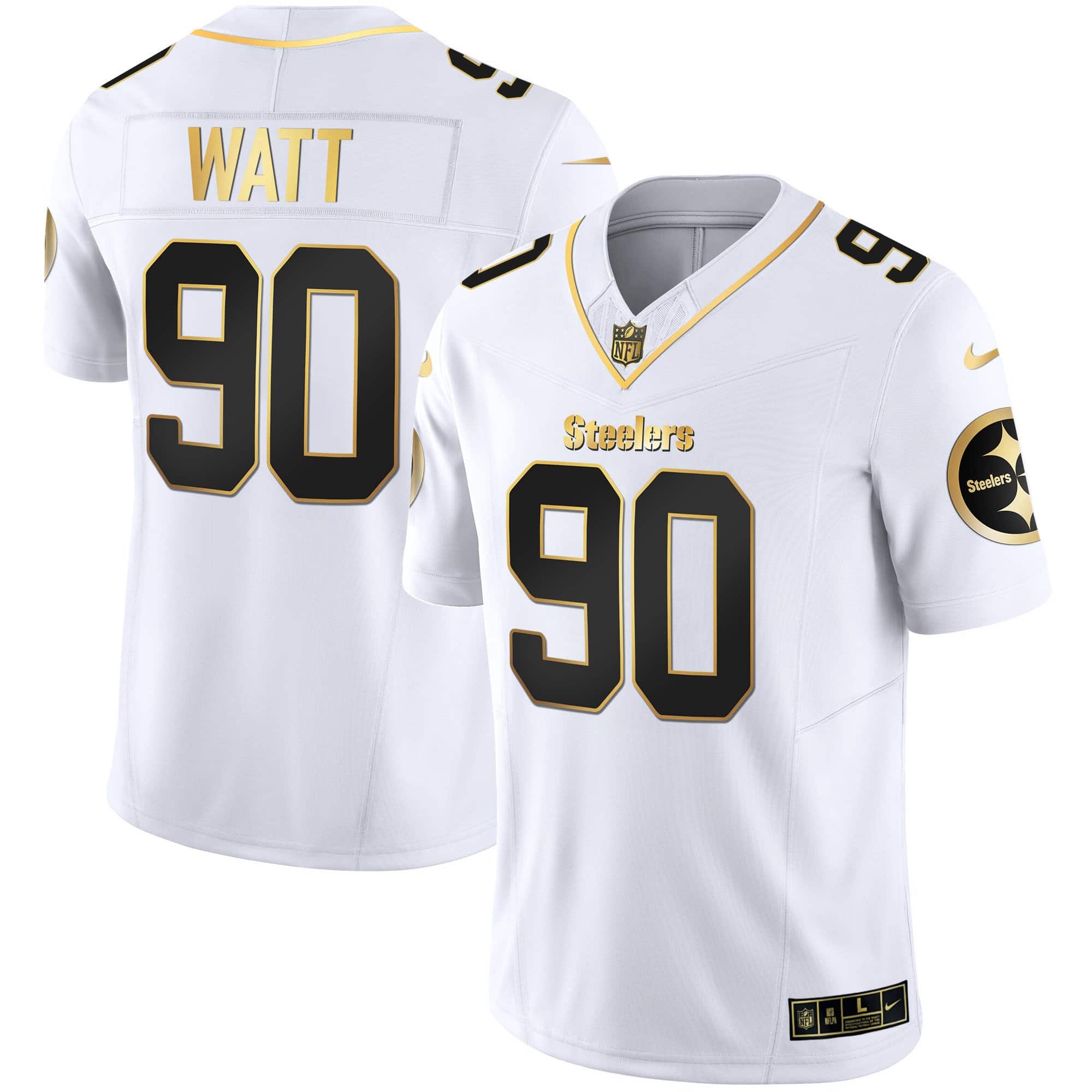 Men’s Steelers Gold Vapor Jersey V2 – All Stitched – White Gold – T. J. Watt