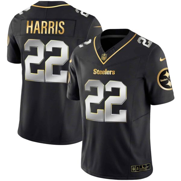 Men’s Steelers Gold Vapor Jersey V2 – All Stitched – Black Limited – Najee Harris