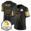 Men’s Steelers 50th Anniversary of Super Bowl IX Patch Gold Vapor Limited Jersey – All Stitched – Black Gold – Justin Fields