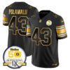 Men’s Steelers 50th Anniversary of Super Bowl IX Patch Gold Vapor Limited Jersey – All Stitched – Black Gold – Troy Polamalu
