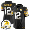 Men’s Steelers 50th Anniversary of Super Bowl IX Patch Gold Vapor Limited Jersey – All Stitched – Black Limited – Terry Bradshaw