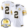 Men’s Steelers 50th Anniversary of Super Bowl IX Patch Gold Vapor Limited Jersey – All Stitched – White Gold – Justin Fields