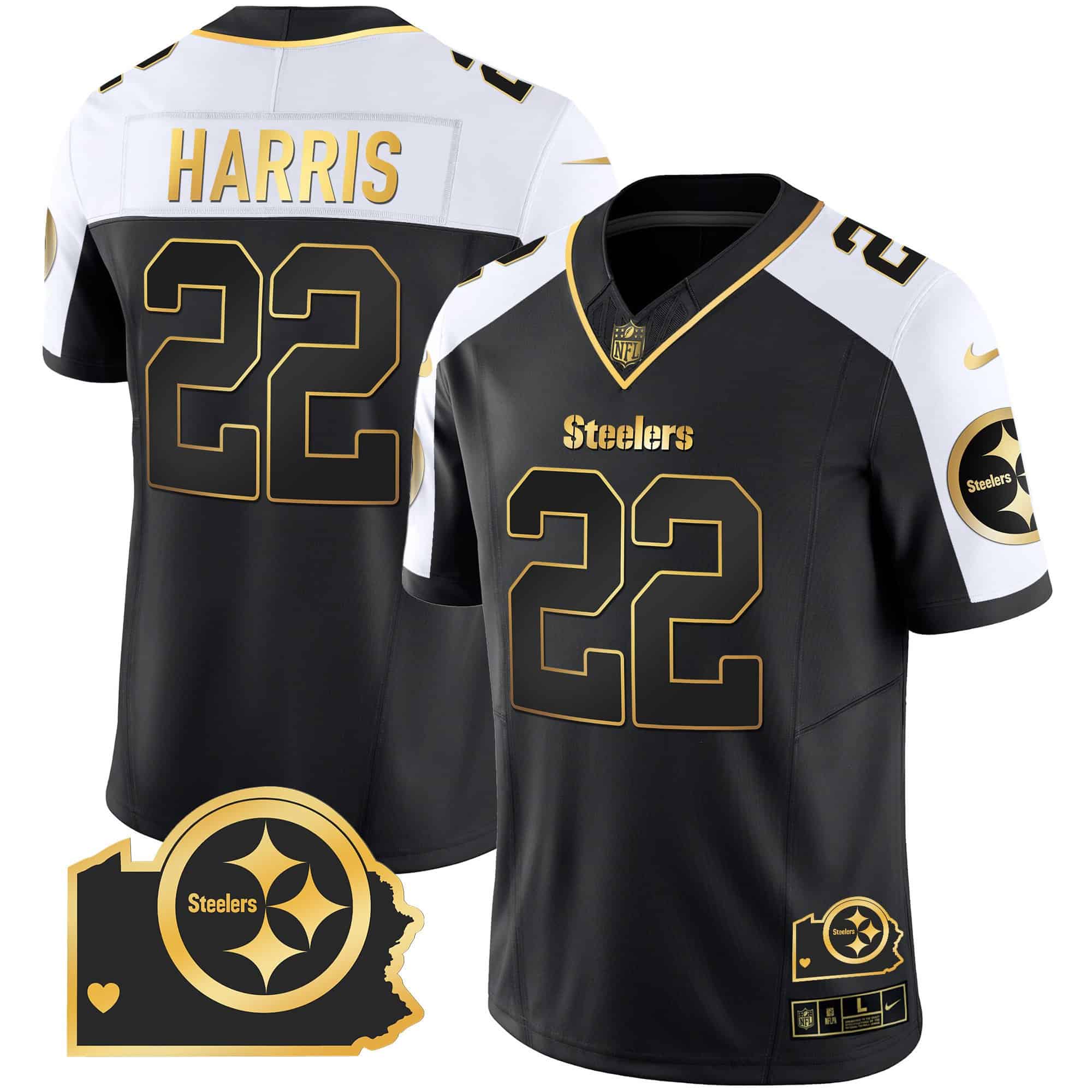 Men’s Steelers Home Patch Gold Vapor Jersey – All Stitched – Alternate – Najee Harris