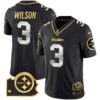 Men’s Steelers Home Patch Gold Vapor Jersey – All Stitched – Black Limited – Russell Wilson