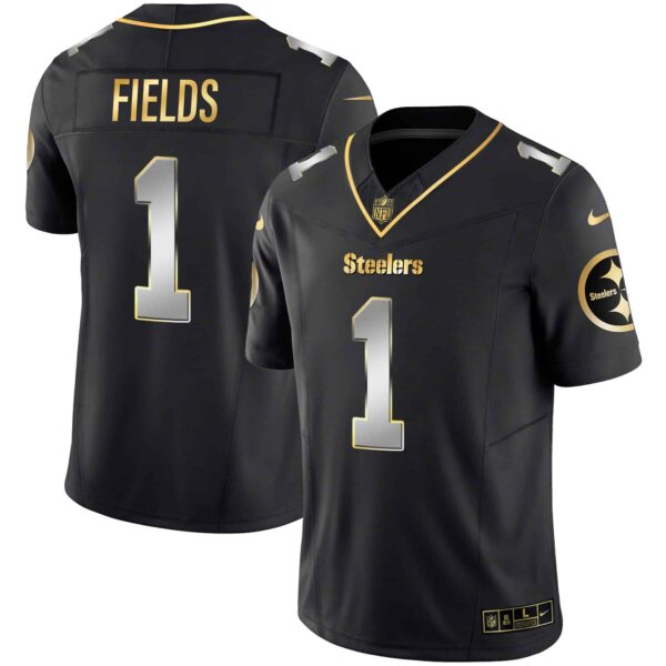 Men’s Steelers Gold Vapor Jersey V2 – All Stitched – Black Limited – Justin Fields
