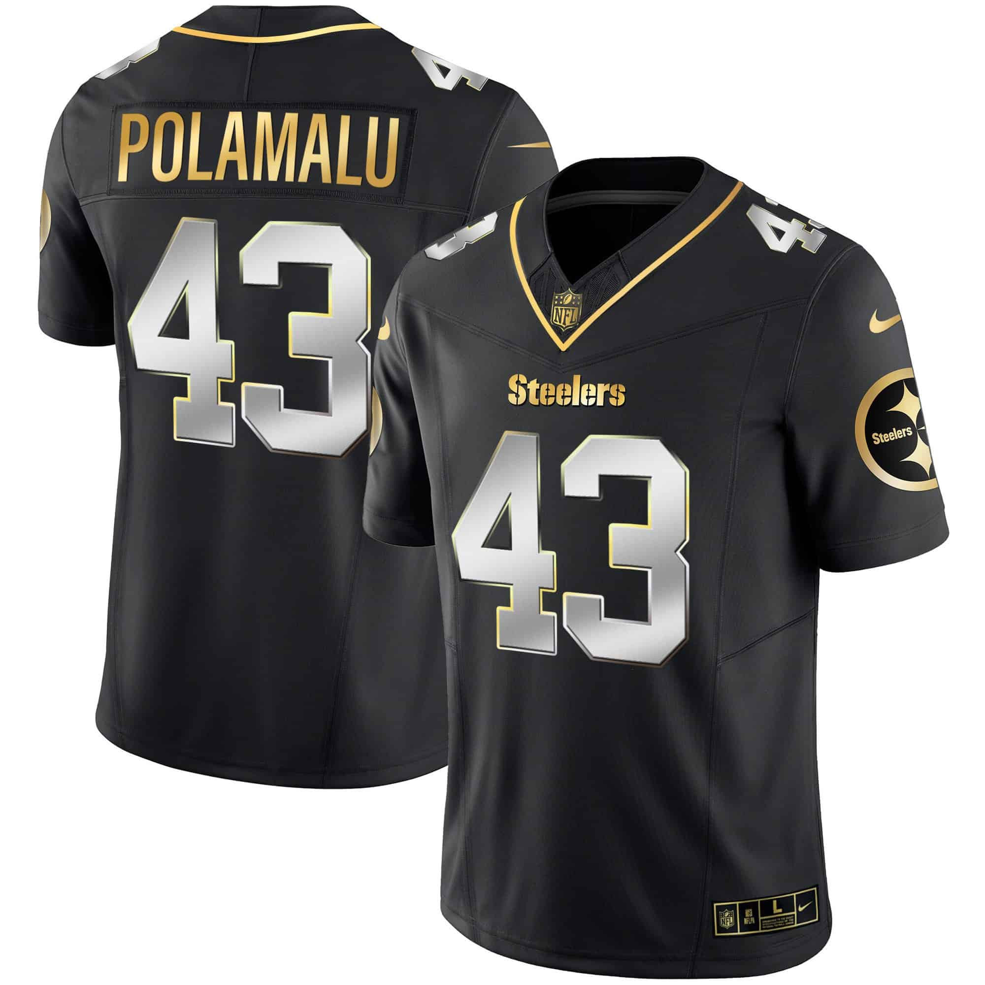 Men’s Steelers Gold Vapor Jersey V2 – All Stitched – Black Limited – Troy Polamalu