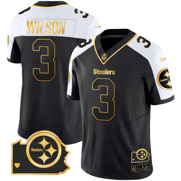 Men’s Steelers Home Patch Gold Vapor Jersey – All Stitched – Alternate – Russell Wilson