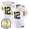 Men’s Steelers 50th Anniversary of Super Bowl IX Patch Gold Vapor Limited Jersey – All Stitched – White Gold – Terry Bradshaw