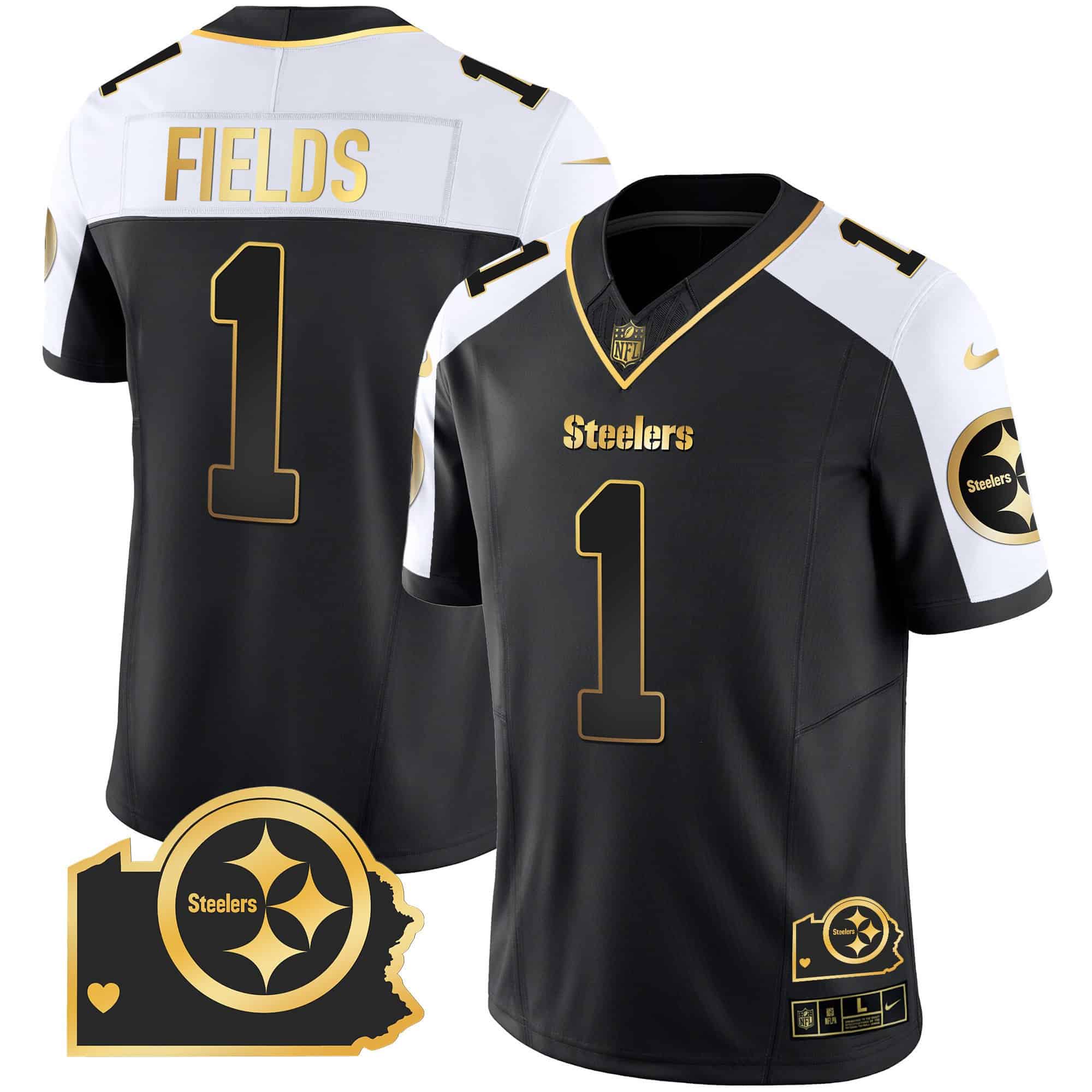 Men’s Steelers Home Patch Gold Vapor Jersey – All Stitched – Alternate – Justin Fields