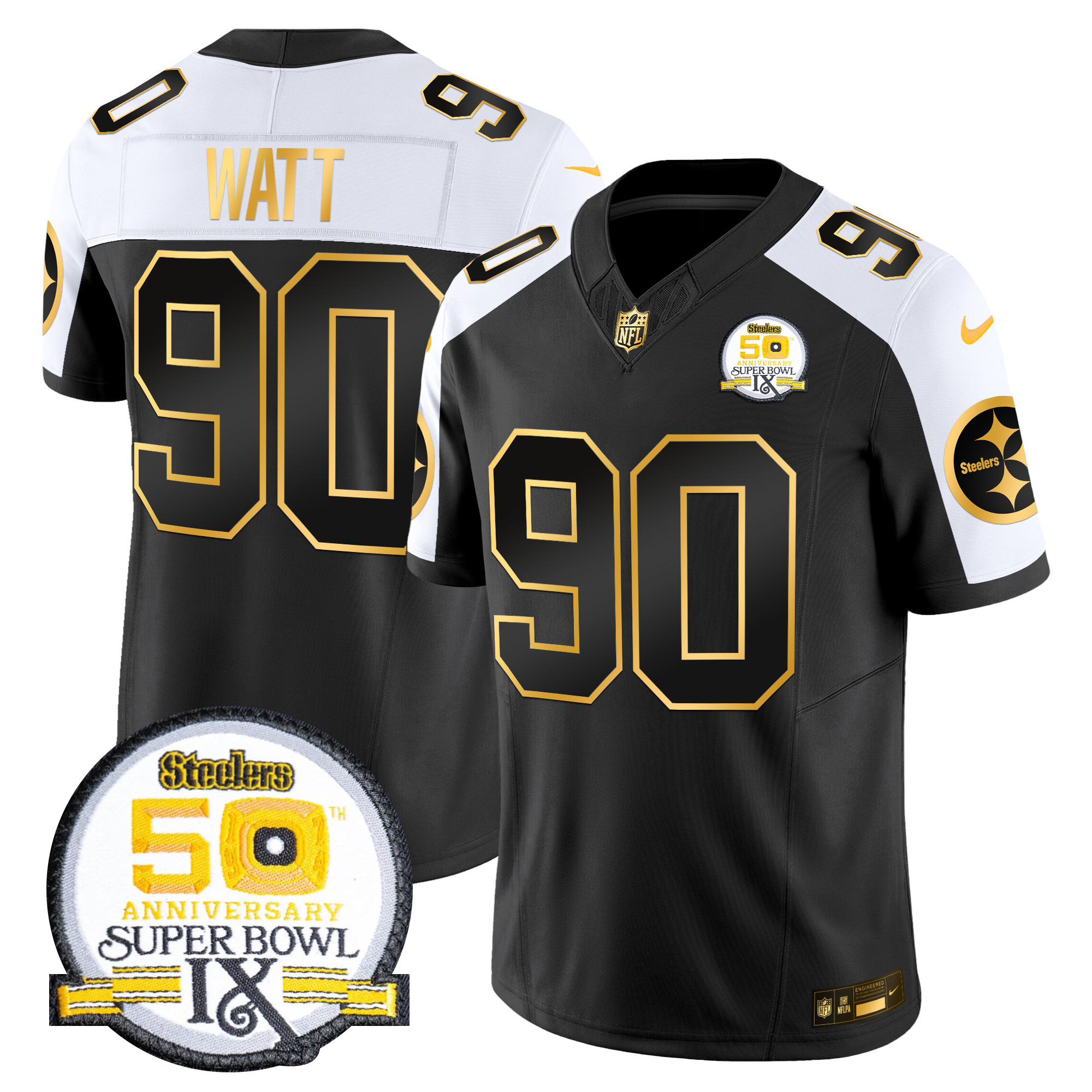 Men’s Steelers 50th Anniversary of Super Bowl IX Patch Gold Vapor Limited Jersey – All Stitched – Alternate – T. J. Watt