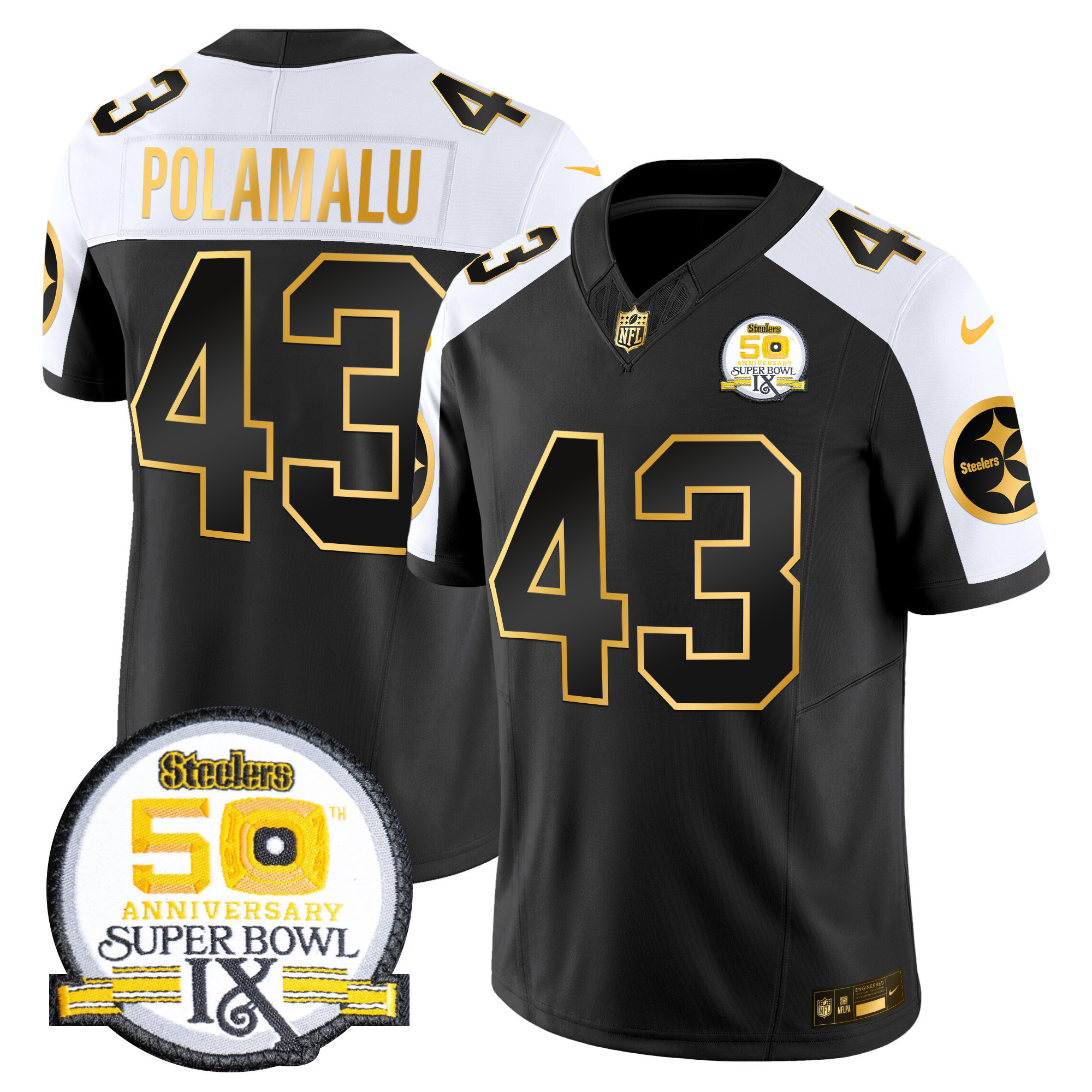 Men’s Steelers 50th Anniversary of Super Bowl IX Patch Gold Vapor Limited Jersey – All Stitched – Alternate – Troy Polamalu