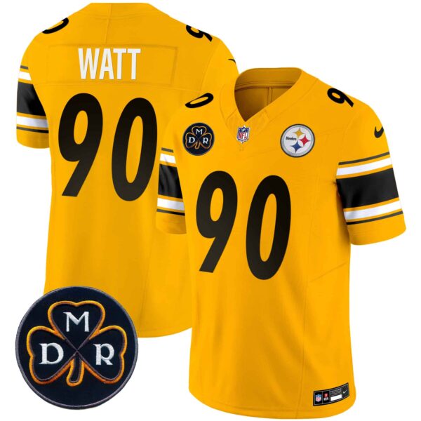 Men’s Steelers DMR Patch Vapor Limited Jersey – All Stitched – Gold – T. J. Watt