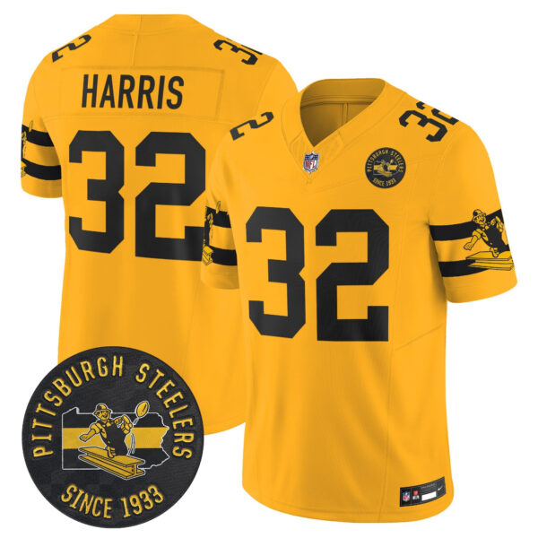 Pittsburgh Steelers Throwback 1933 Patch Vapor Limited Jersey – All Stitched – Gold – Franco Harris Jersey