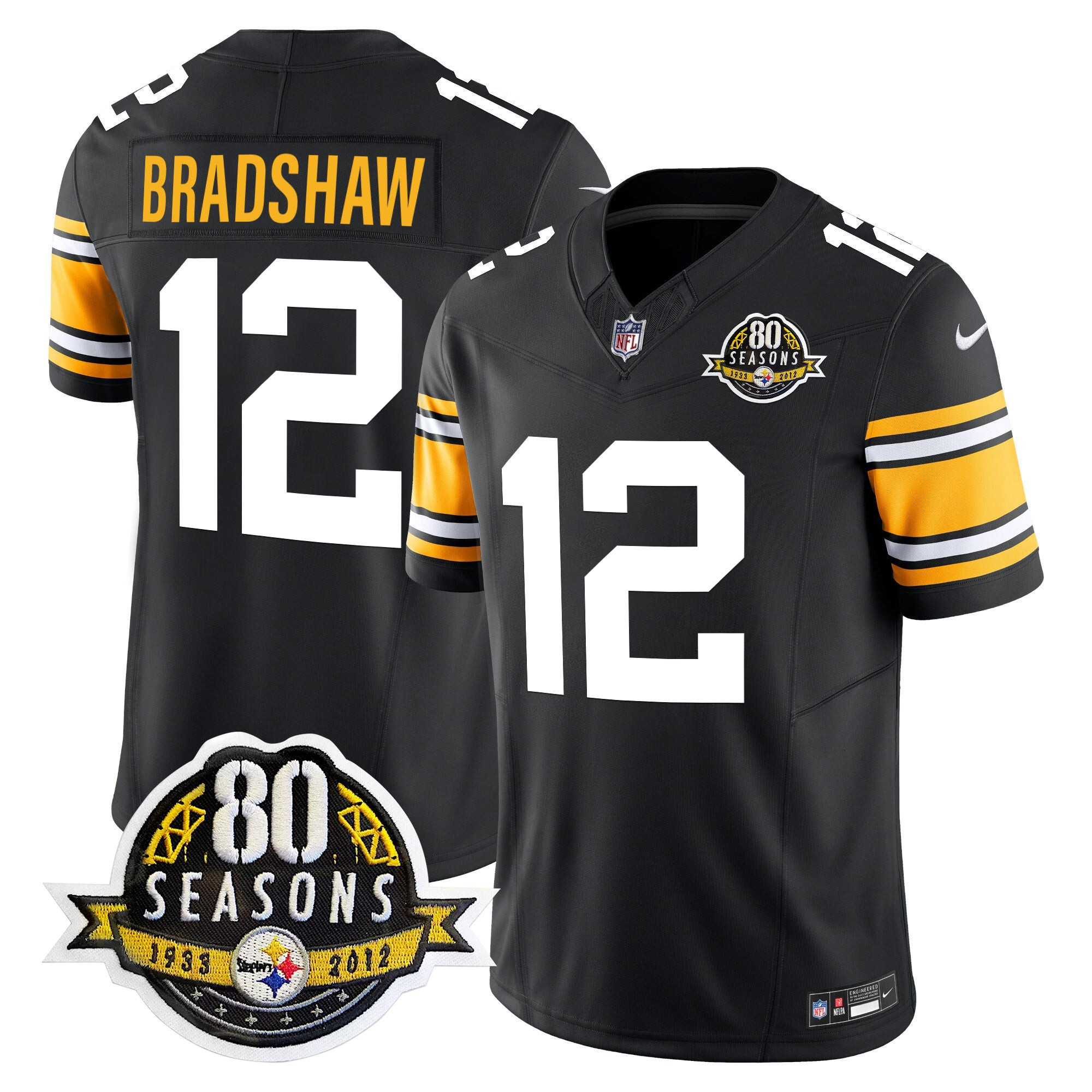 Pittsburgh Steelers 80th Anniversary Patch Vapor Limited Jersey – All Stitched – 1975 Throwback – Terry Bradshaw Jersey