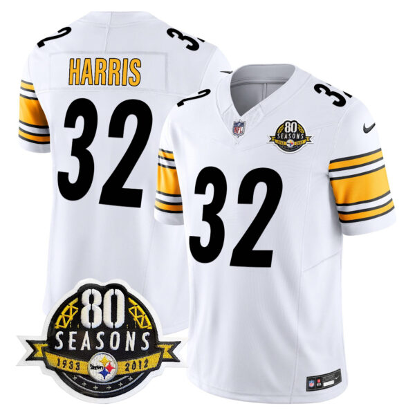 Pittsburgh Steelers 80th Anniversary Patch Vapor Limited Jersey – All Stitched – White – Franco Harris Jersey