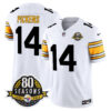 Pittsburgh Steelers 80th Anniversary Patch Vapor Limited Jersey – All Stitched – 1975 White – George Pickens Jersey