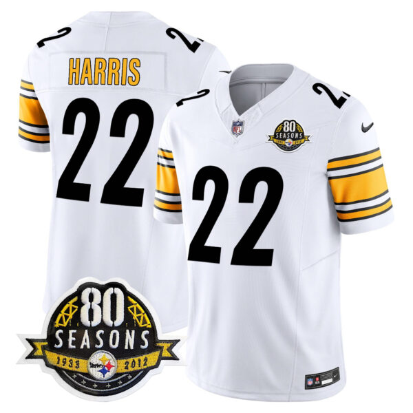 Pittsburgh Steelers 80th Anniversary Patch Vapor Limited Jersey – All Stitched – White – Najee Harris Jersey