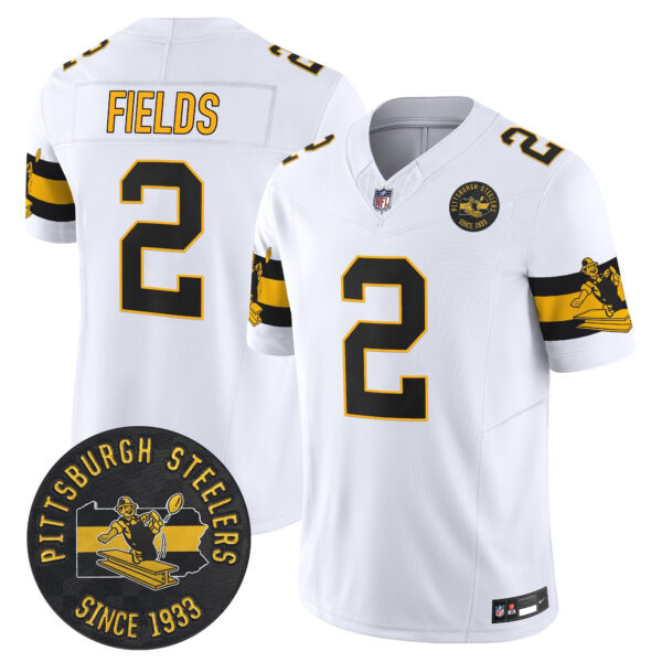 Pittsburgh Steelers Throwback 1933 Patch Vapor Limited Jersey – All Stitched – White – Justin Fields Jersey