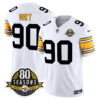 Pittsburgh Steelers 80th Anniversary Patch Vapor Limited Jersey – All Stitched – 1975 White – T. J. Watt Jersey