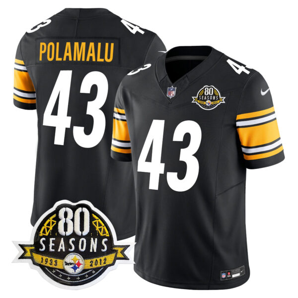 Pittsburgh Steelers 80th Anniversary Patch Vapor Limited Jersey – All Stitched – Black – Troy Polamalu Jersey