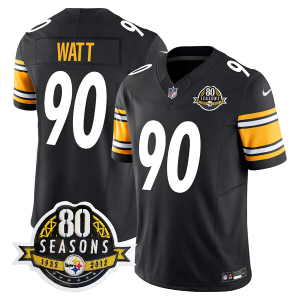 Pittsburgh Steelers 80th Anniversary Patch Vapor Limited Jersey – All Stitched – Black – T. J. Watt Jersey