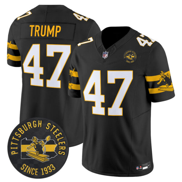 Pittsburgh Steelers Throwback 1933 Patch Vapor Limited Jersey – All Stitched – Black – Donald Trump Jersey