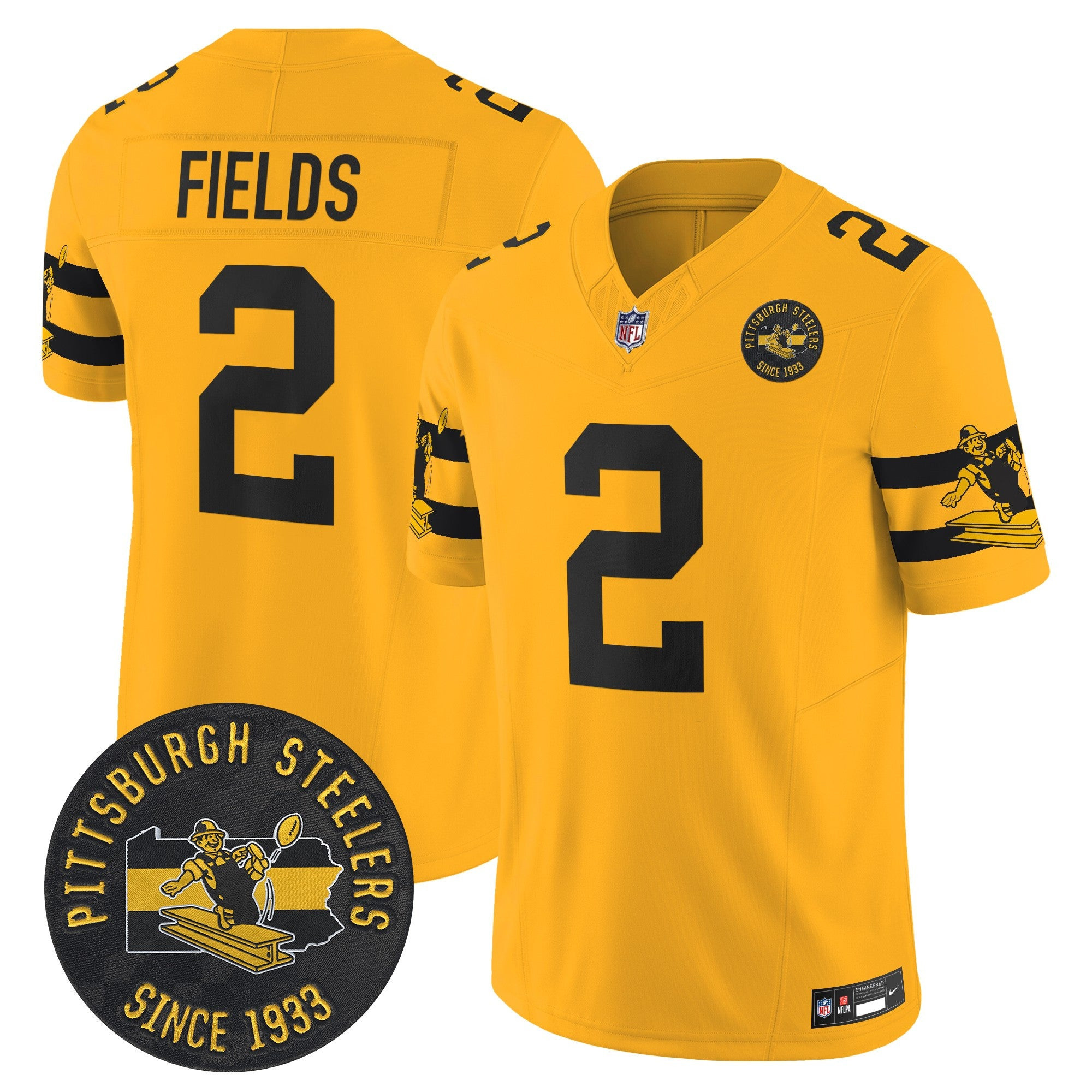 Pittsburgh Steelers Throwback 1933 Patch Vapor Limited Jersey – All Stitched – Gold – Justin Fields Jersey