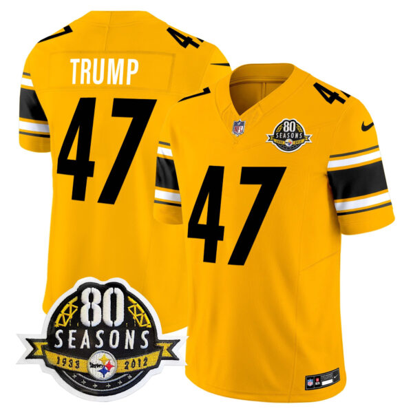 Pittsburgh Steelers 80th Anniversary Patch Vapor Limited Jersey – All Stitched – Gold – Donald Trump Jersey