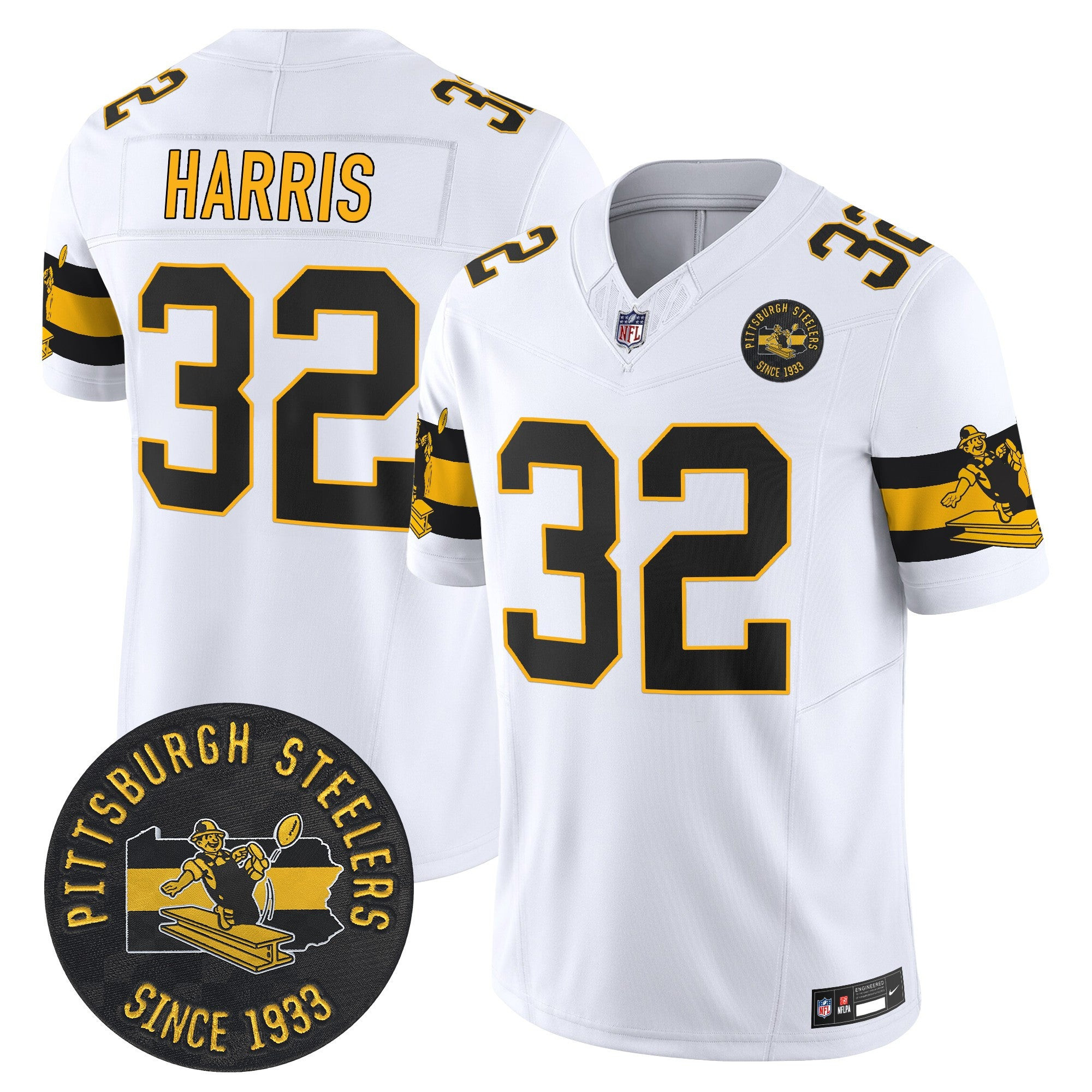 Pittsburgh Steelers Throwback 1933 Patch Vapor Limited Jersey – All Stitched – White – Franco Harris Jersey
