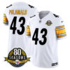 Pittsburgh Steelers 80th Anniversary Patch Vapor Limited Jersey – All Stitched – White – Troy Polamalu Jersey