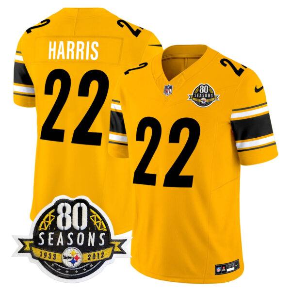 Pittsburgh Steelers 80th Anniversary Patch Vapor Limited Jersey – All Stitched – Gold – Najee Harris Jersey