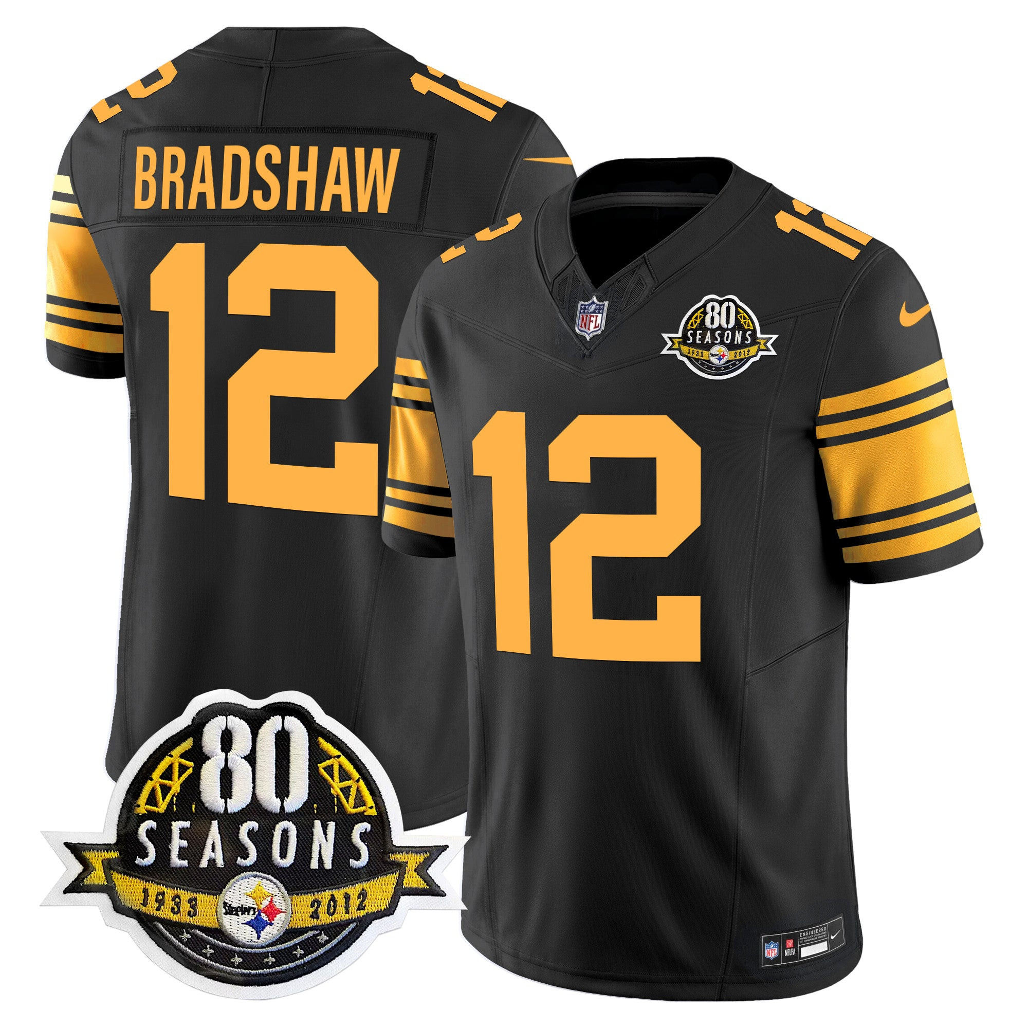 Pittsburgh Steelers 80th Anniversary Patch Vapor Limited Jersey – All Stitched – Color Rush – Terry Bradshaw Jersey