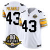 Pittsburgh Steelers 80th Anniversary Patch Vapor Limited Jersey – All Stitched – 1975 White – Troy Polamalu Jersey