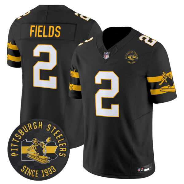 Pittsburgh Steelers Throwback 1933 Patch Vapor Limited Jersey – All Stitched – Black – Justin Fields Jersey