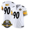 Pittsburgh Steelers 80th Anniversary Patch Vapor Limited Jersey – All Stitched – White – T. J. Watt Jersey