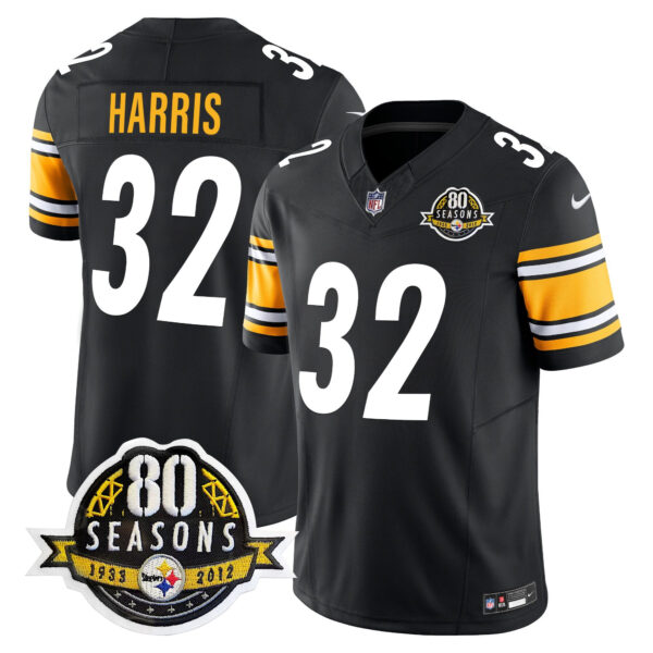 Pittsburgh Steelers 80th Anniversary Patch Vapor Limited Jersey – All Stitched – Black – Franco Harris Jersey
