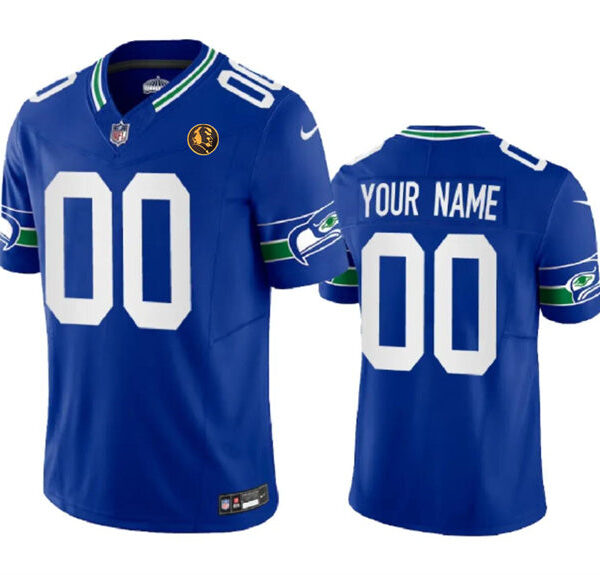 Seattle Seahawks Active Player Custom Royal 2023 FUSE Throwback With John Madden Patch Vapor Limited Jersey