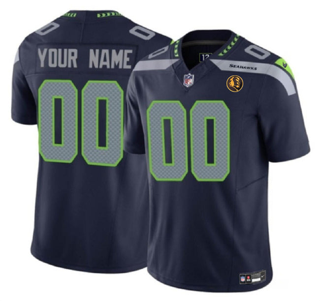 Seattle Seahawks Active Player Custom Navy 2023 FUSE With John Madden Patch Vapor Limited Stitched Jersey