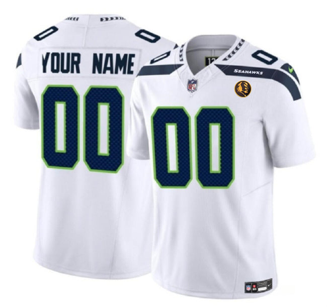 Seattle Seahawks Active Player Custom White 2023 FUSE With John Madden Patch Vapor Limited Stitched Jersey