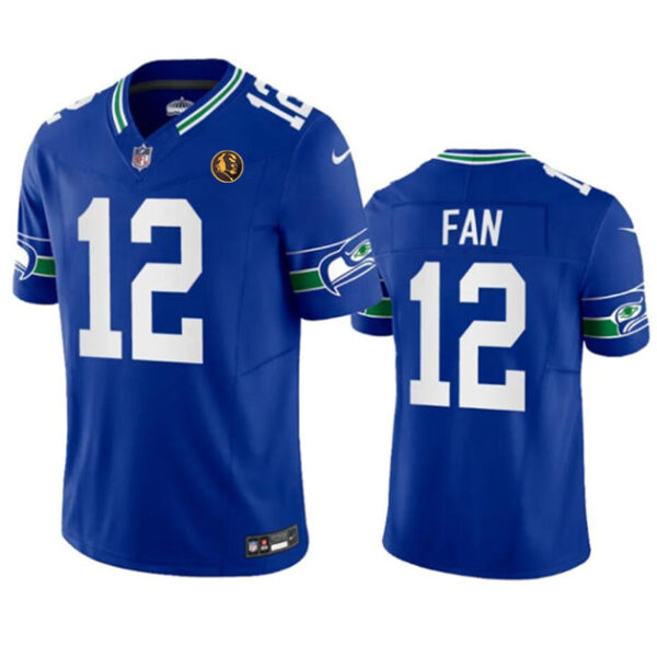 Seattle Seahawks #12 Fan Royal 2023 FUSE Throwback With John Madden Patch Vapor Jersey