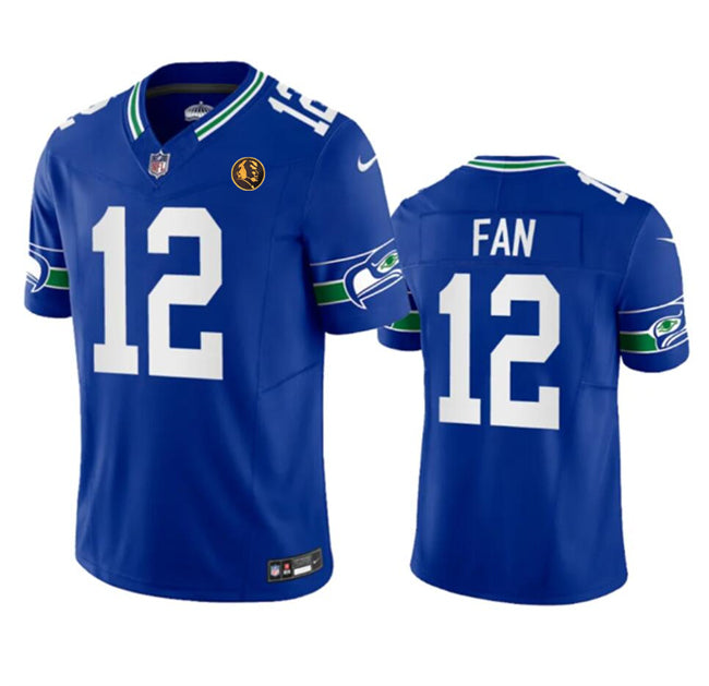 Seattle Seahawks #12 Fan Royal 2023 FUSE Throwback With John Madden Patch Vapor Jersey