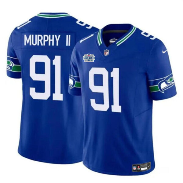 Seattle Seahawks #91 Byron Murphy II Royal 2024 With Dradt Patch FUSE Throwback Jersey