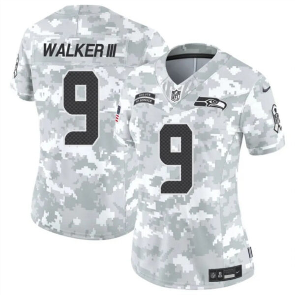 Women Seattle Seahawks #9 Kenneth Walker III 2024 FUSE Arctic Camo Salute To Service Limited Football Stitched Jersey