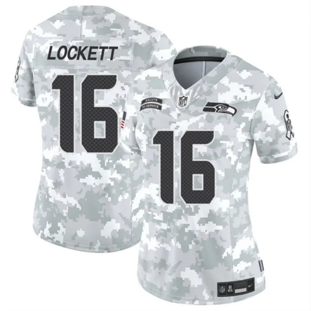 Women Seattle Seahawks #16 Tyler Lockett 2024 FUSE Arctic Camo Salute To Service Limited Football Stitched Jersey