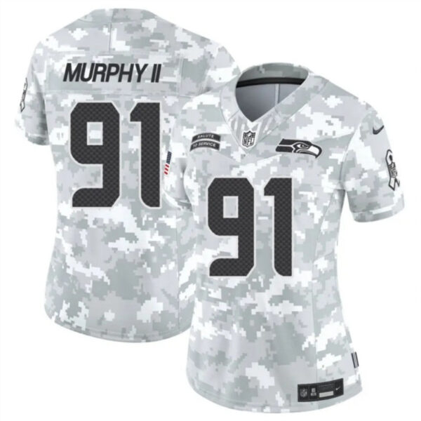 Women Seattle Seahawks #91 Byron Murphy II 2024 FUSE Arctic Camo Salute To Service Limited Football Stitched Jersey