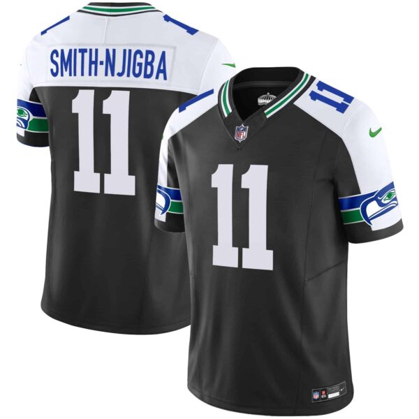 Men’s Seahawks Throwback Vapor Limited Jersey – All Stitched – Black Alternate – Smith-Njigba