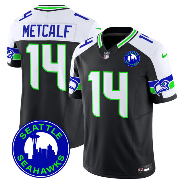 Men’s Seahawks 2024 Seattle City Patch Vapor Limited Jersey – All Stitched – Black Alternate – DK Metcalf