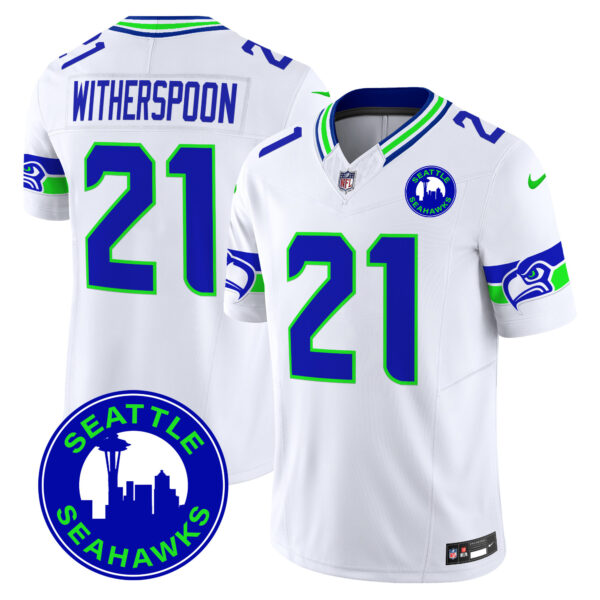 Men’s Seahawks 2024 Seattle City Patch Vapor Limited Jersey – All Stitched – White – Devon Witherspoon