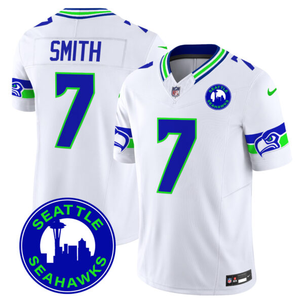 Men’s Seahawks 2024 Seattle City Patch Vapor Limited Jersey – All Stitched – White – Geno Smith